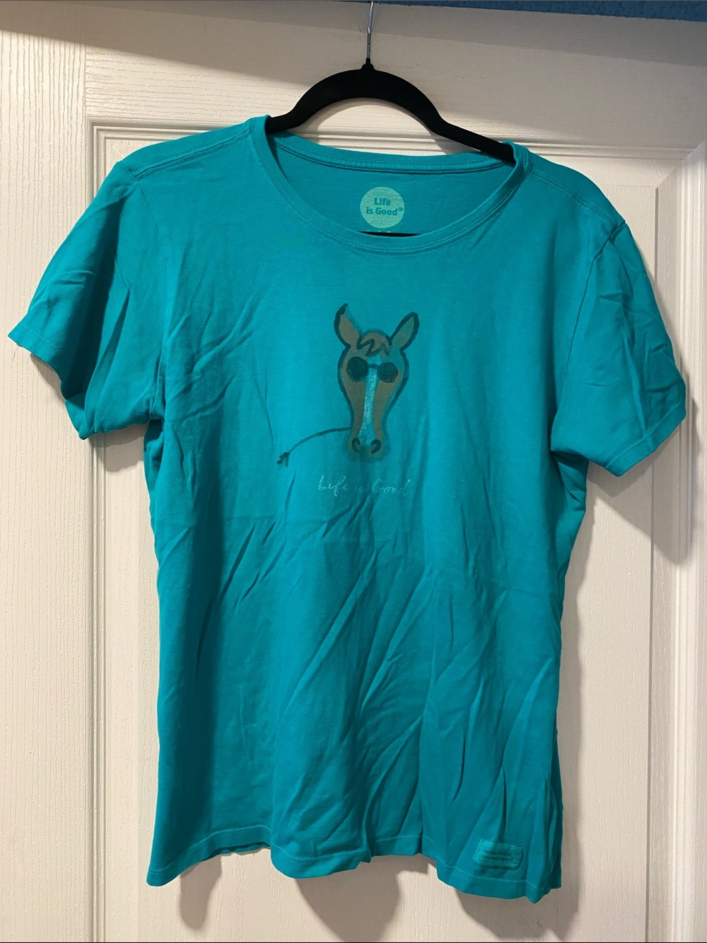 Life is Good M Green Horse Graphic Short Sleeve Top